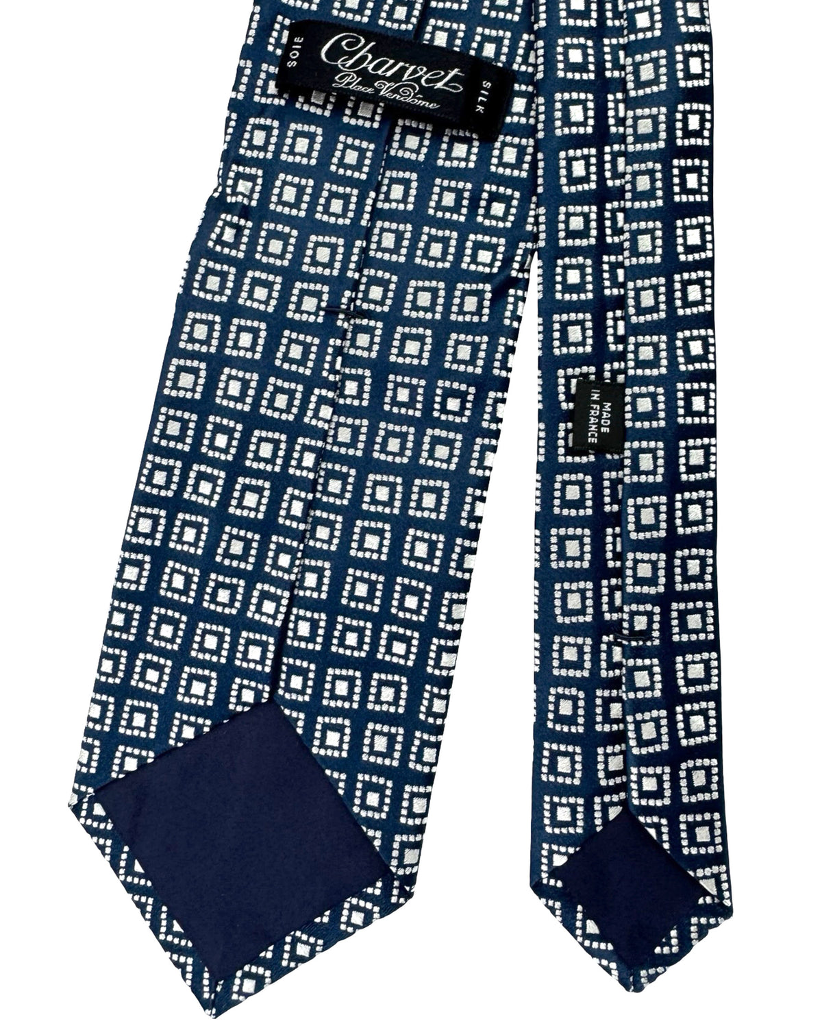 Charvet Paris Tie Dark Blue Silver Geometric