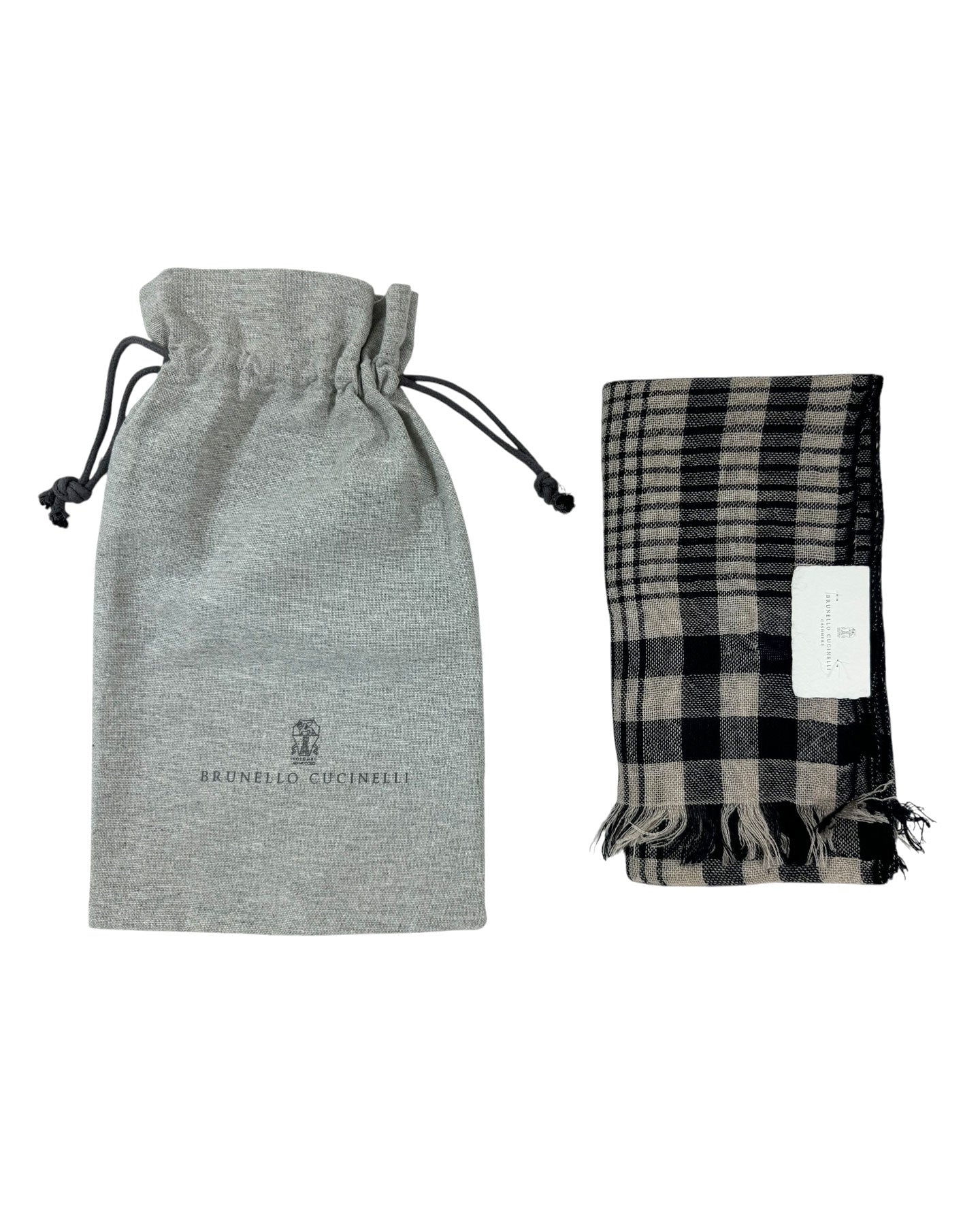 Brunello Cucinelli Scarf Midnight Blue Gray Plaid - Cashmere Silk Men Shawl FINAL SALE