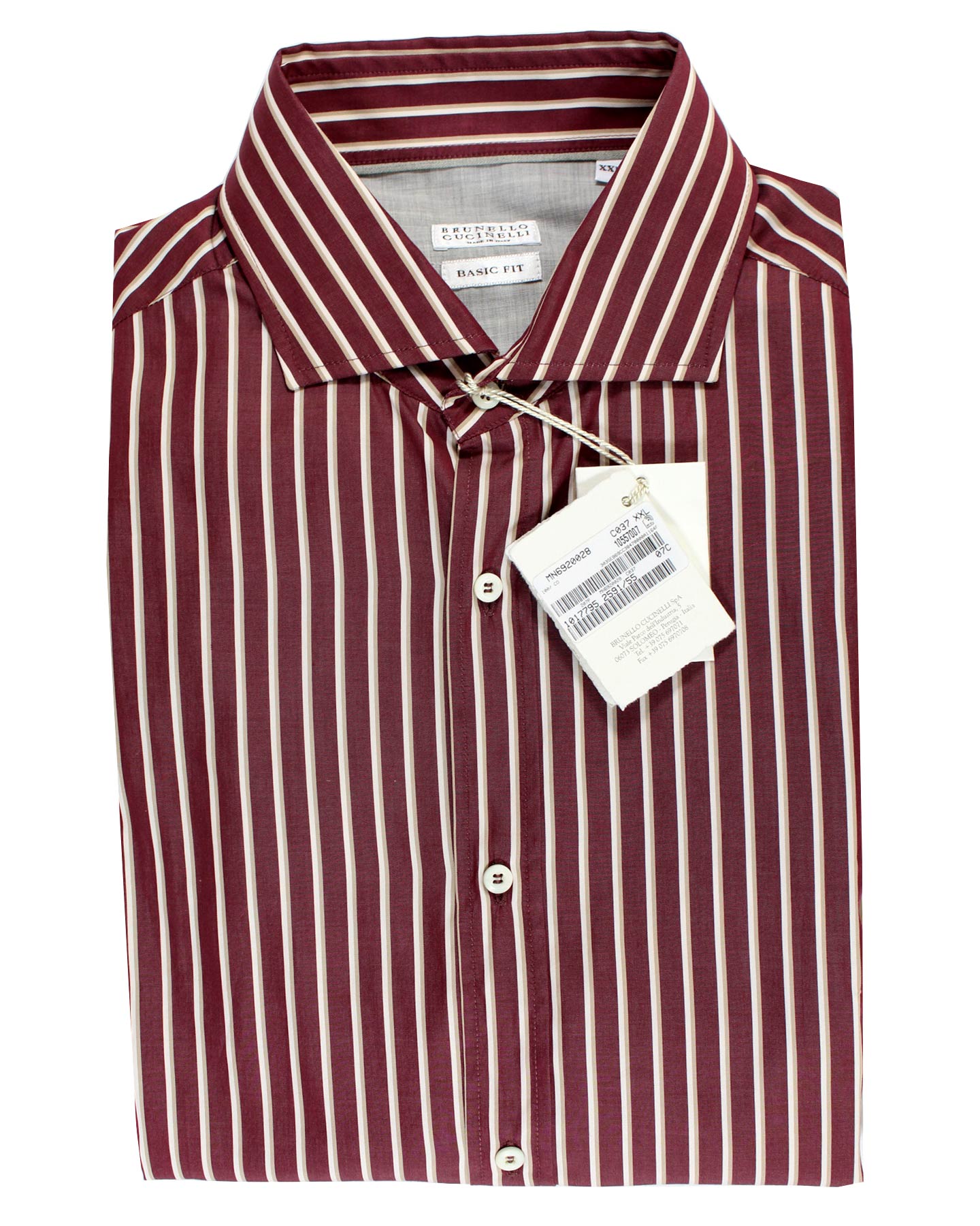 Brunello Cucinelli Shirt Maroon Stripes 