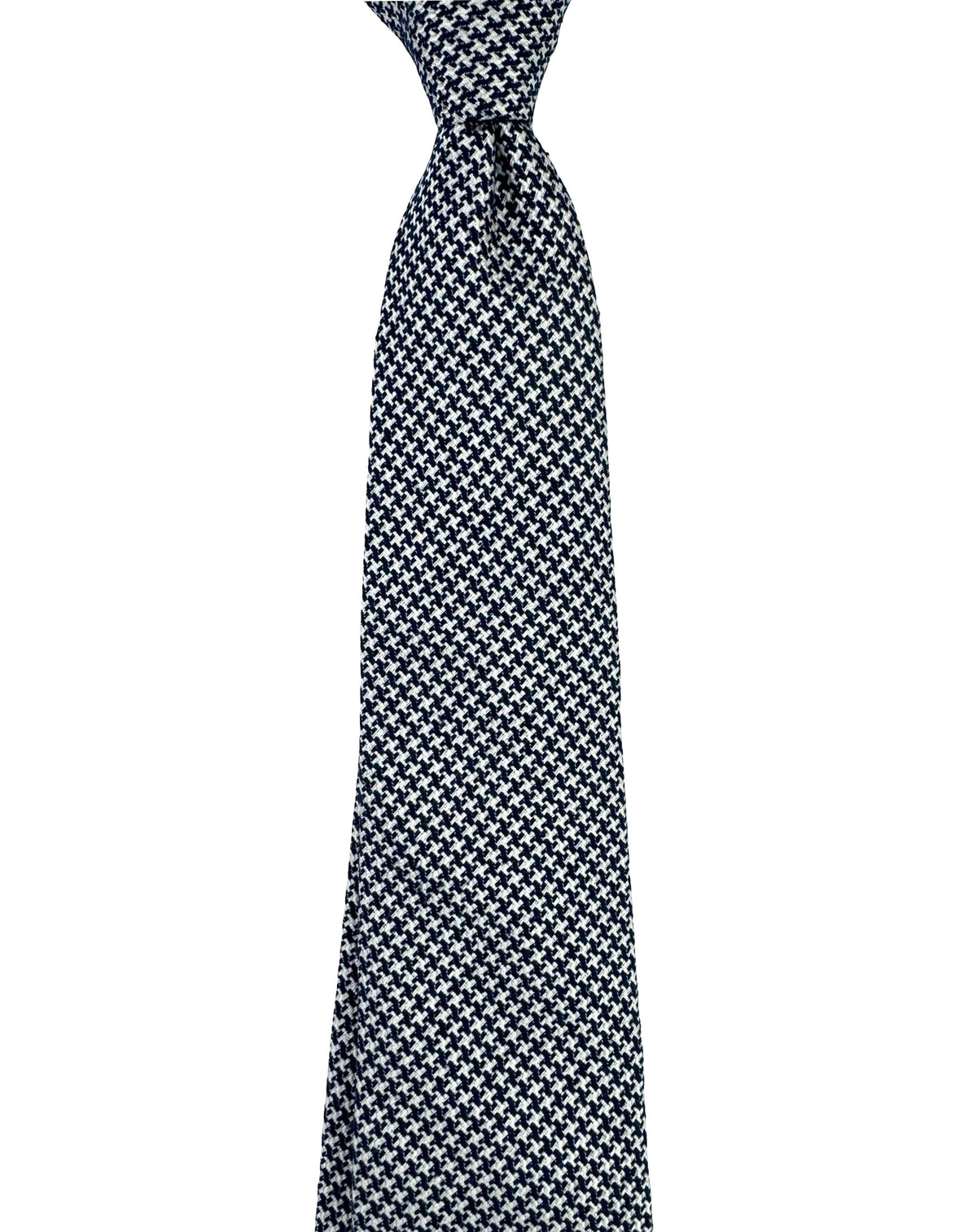 Brunello Cucinelli Silk Tie Dark Blue Silver Houndstooth