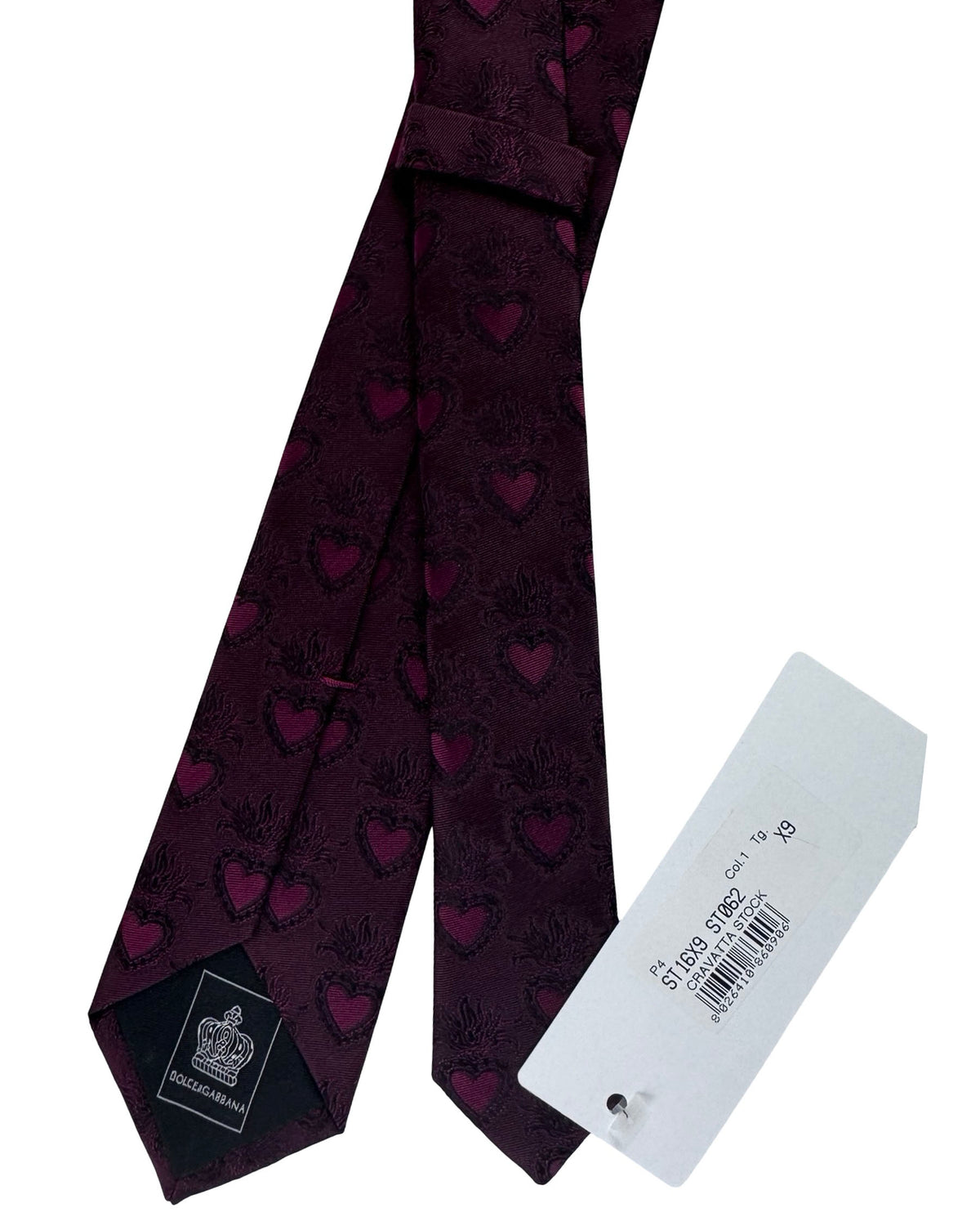 Dolce & Gabbana Skinny Tie Burgundy Sacred Heart Pattern