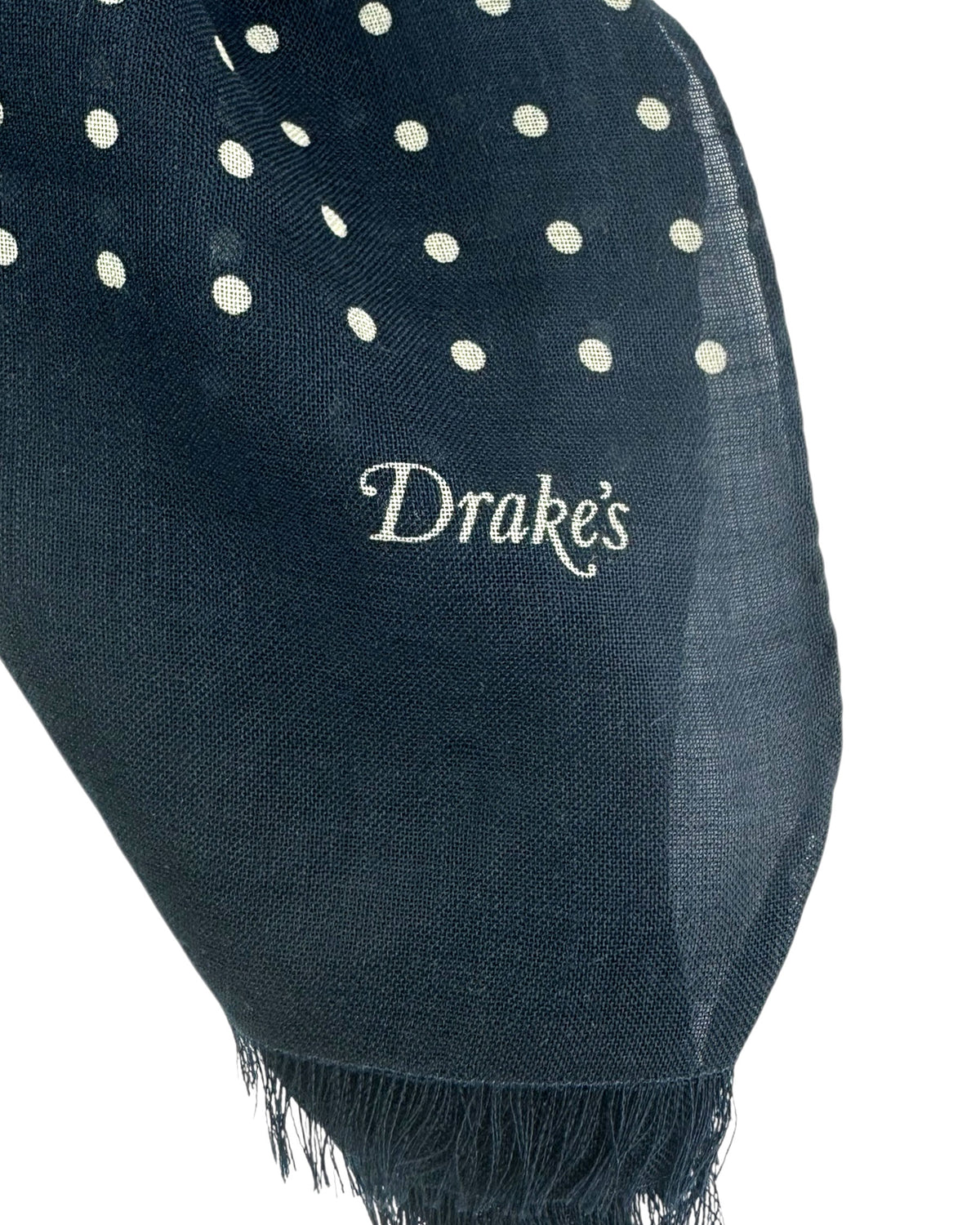 Drake's London Scarf Midnight Blue With Polka Dots - Wool Silk Shawl