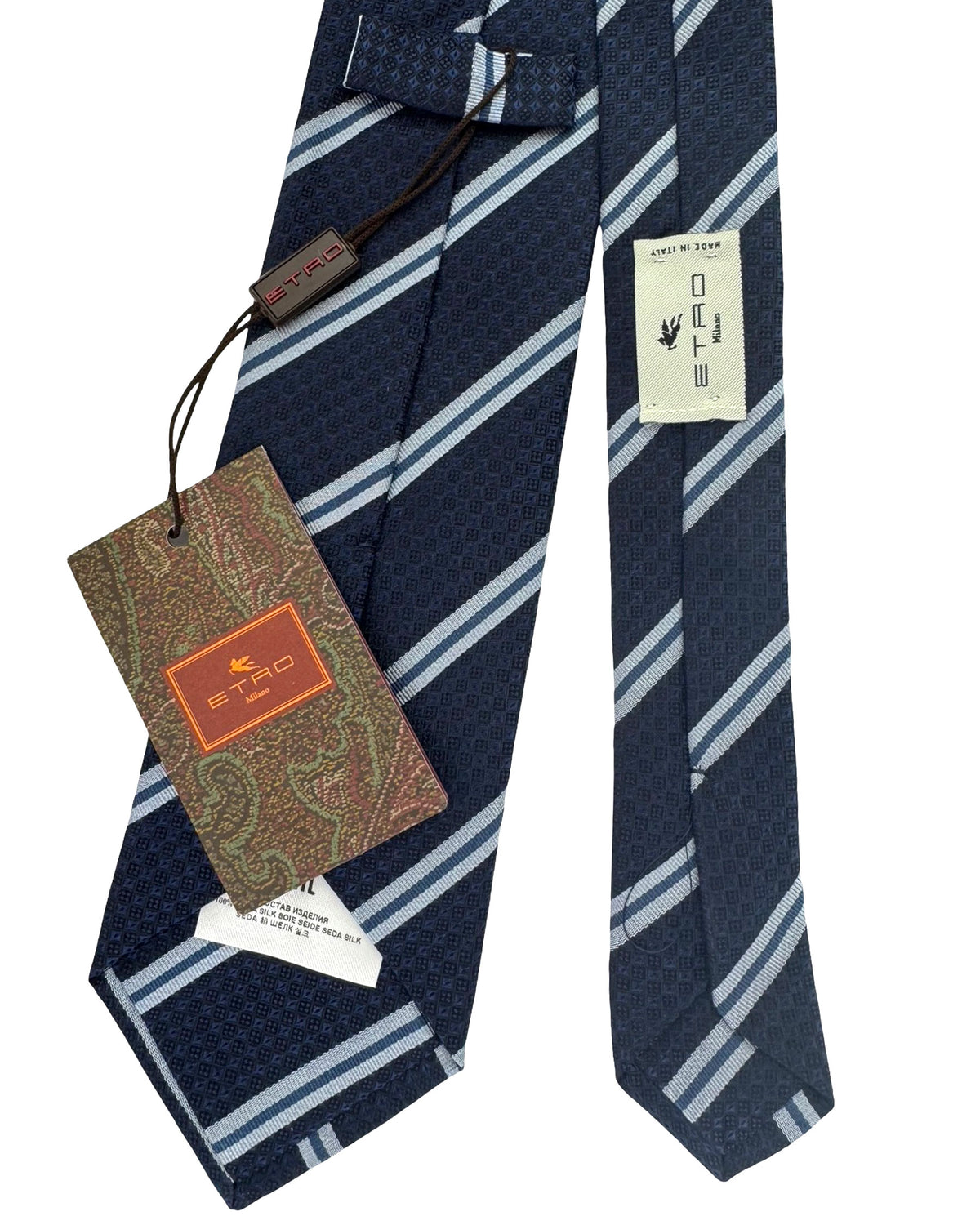 Etro Silk Tie Navy Stripes