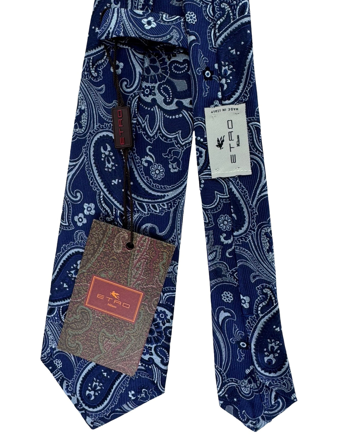 Etro Tie Navy White Floral Paisley Pattern