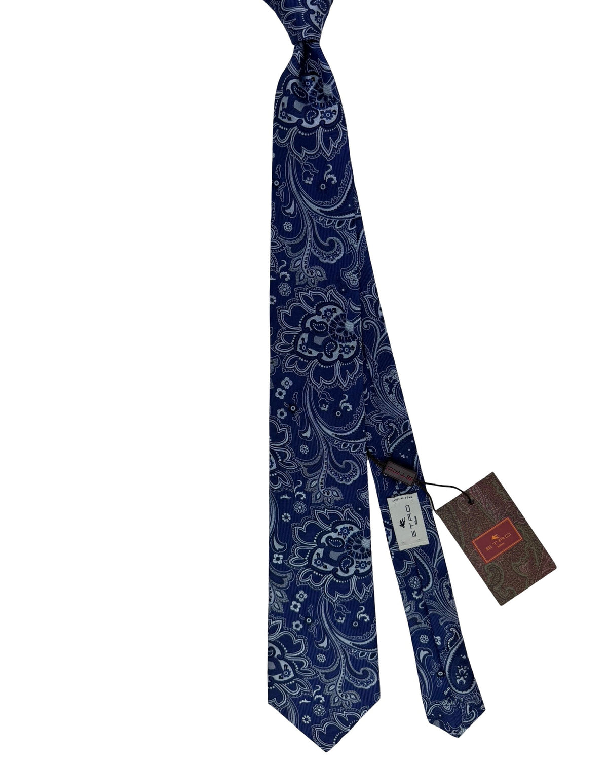 Etro Tie Navy White Floral Paisley Pattern