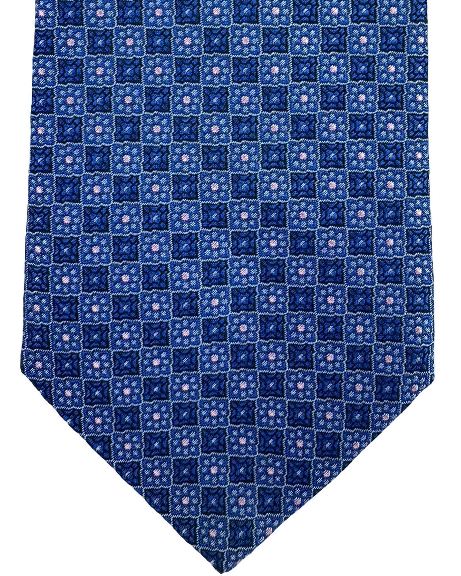 Etro Tie Blue Pink Micro Square Grid Pattern