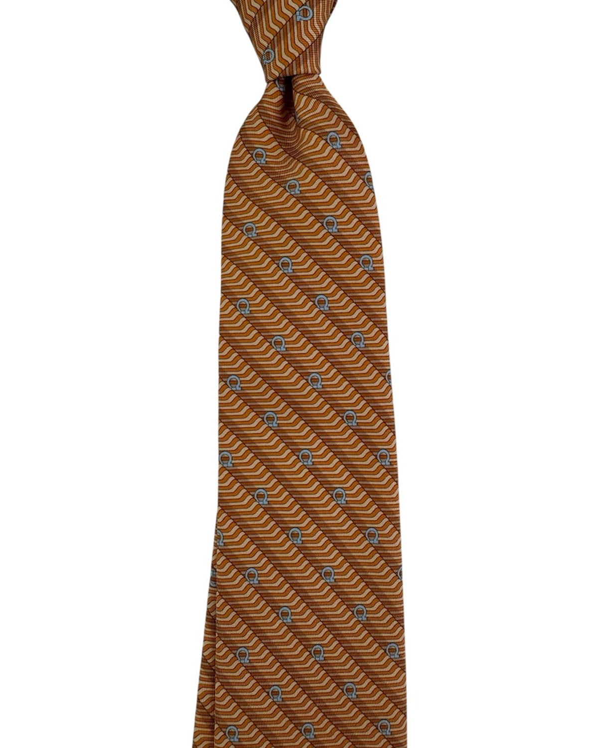 New Ferragamo Tie Orange Gancini Pattern