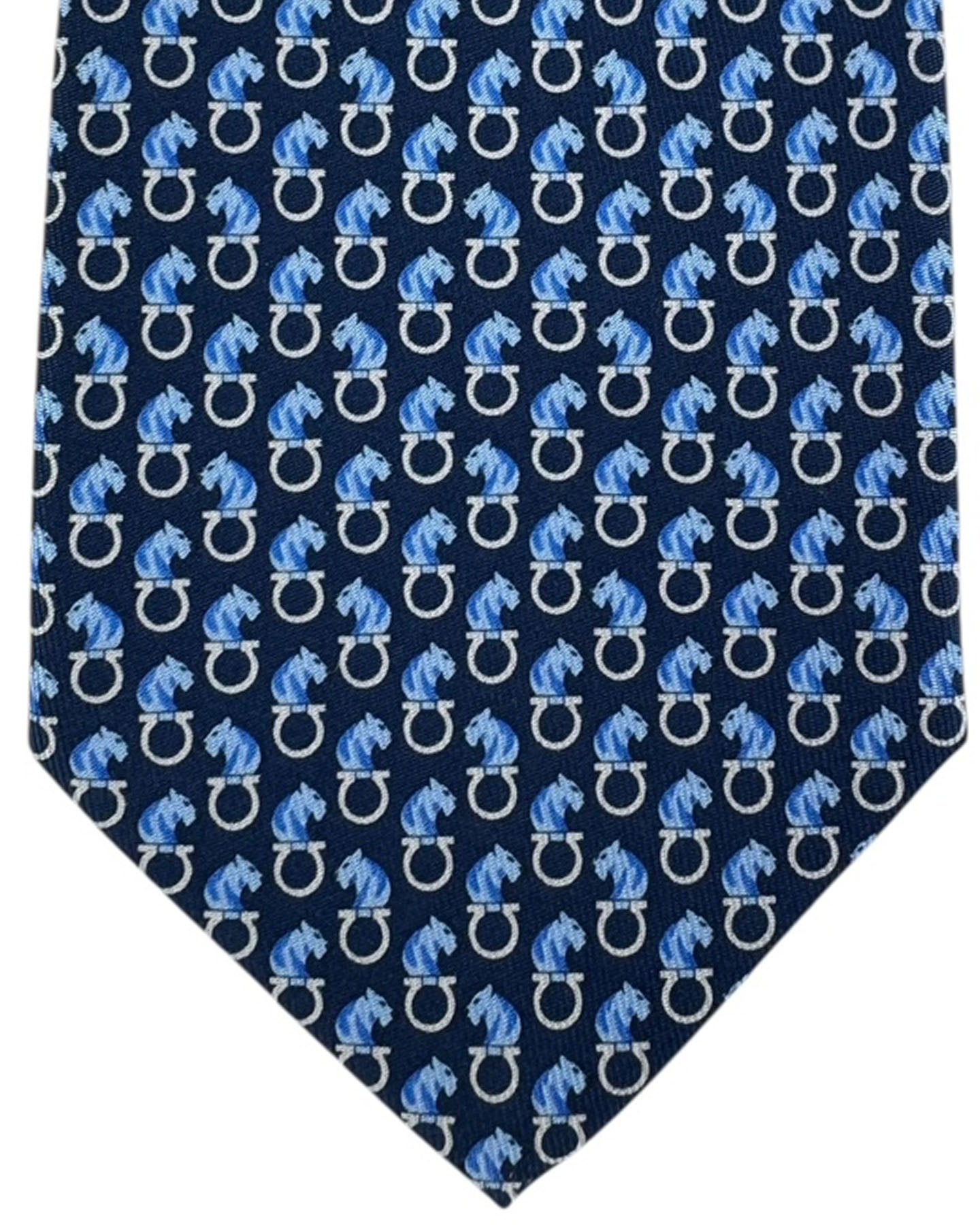 Salvatore Ferragamo Tie Midnight Blue Tiger & Gancini Pattern  - New Collection
