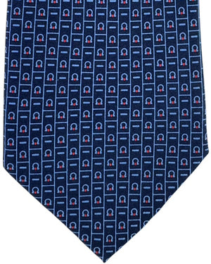 Salvatore Ferragamo Tie Navy Blue With Gancini Pattern
