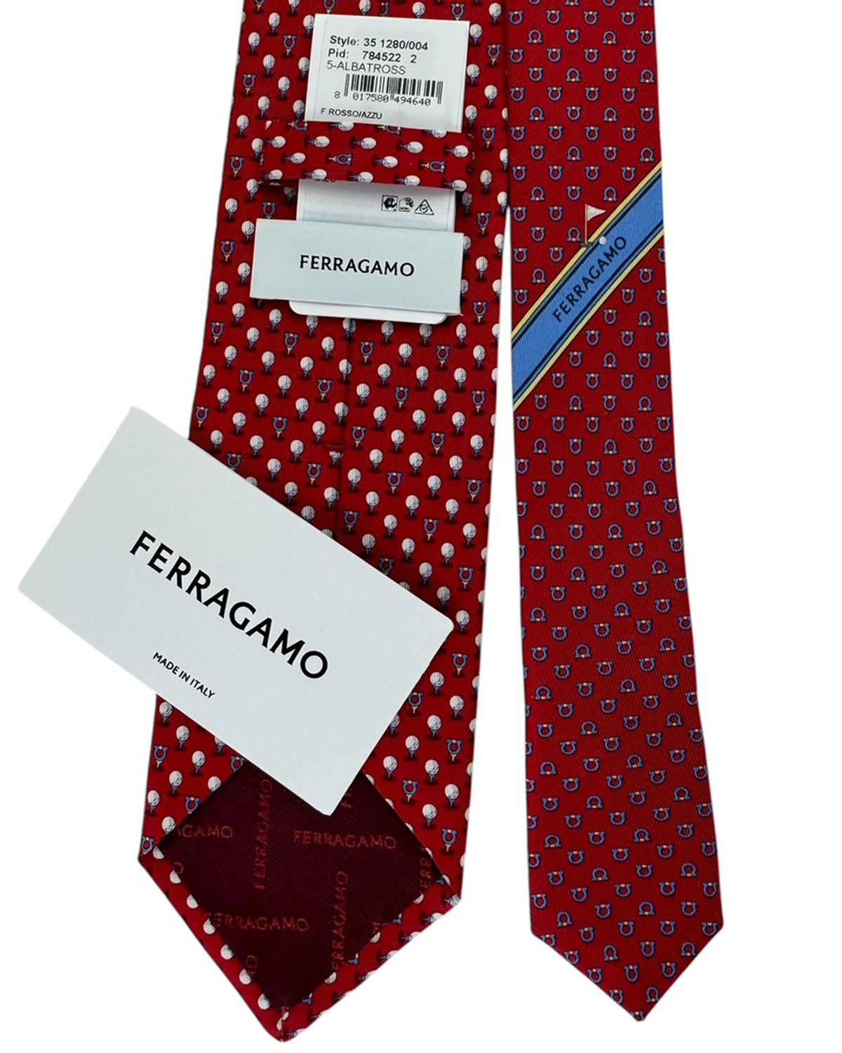Salvatore Ferragamo Tie Red Golf Ball Tee & Gancini - New Collection