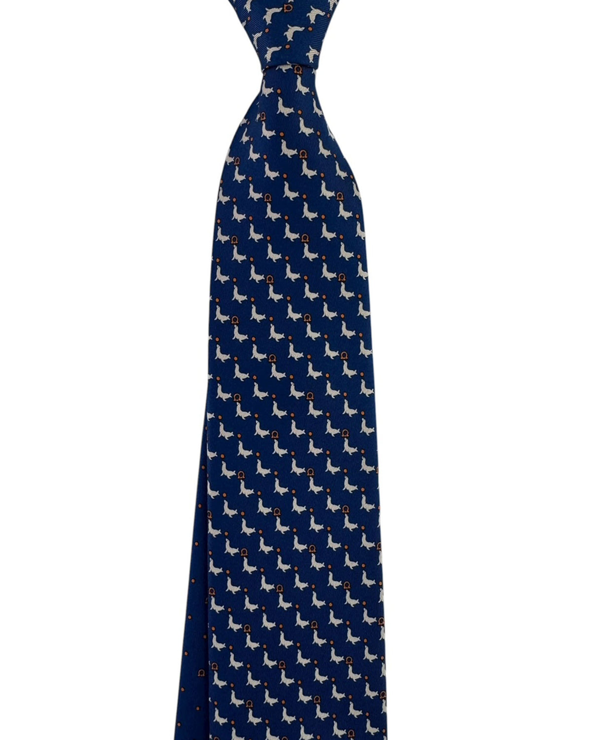 Salvatore Ferragamo Silk Tie Navy Blue Seal & Gancini Pattern SALE