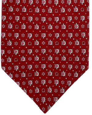  Ferragamo Tie Red Pink Geometric Turtle & Gancini 