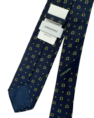 Salvatore Ferragamo Tie Midnight Blue Green Gancini Pattern