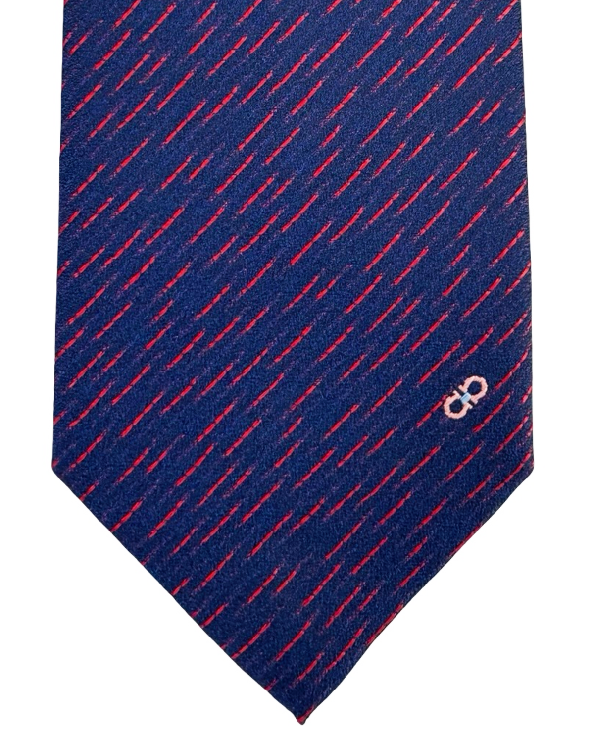 Midnight blue Salvatore Ferragamo Silk Tie red stripe pattern interlocking Gancini logo