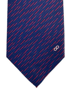 Midnight blue Salvatore Ferragamo Silk Tie red stripe pattern interlocking Gancini logo