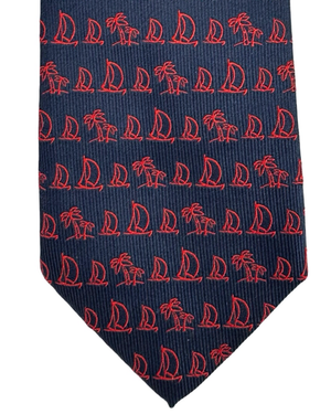 Salvatore Ferragamo Silk Tie Navy Red Nautic Design
