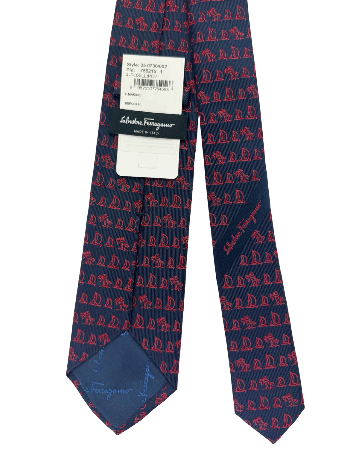 Salvatore Ferragamo Silk Tie Navy Red Nautic Design