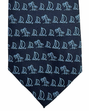 Salvatore Ferragamo Silk Tie Navy Blue Nautic Design