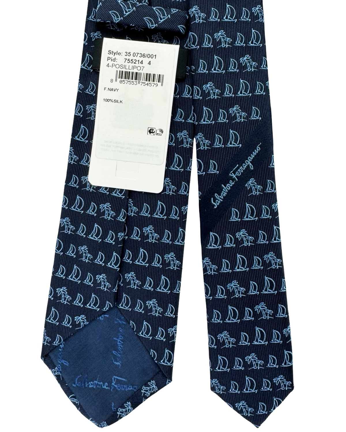 Salvatore Ferragamo Silk Tie Navy Blue Nautic Design