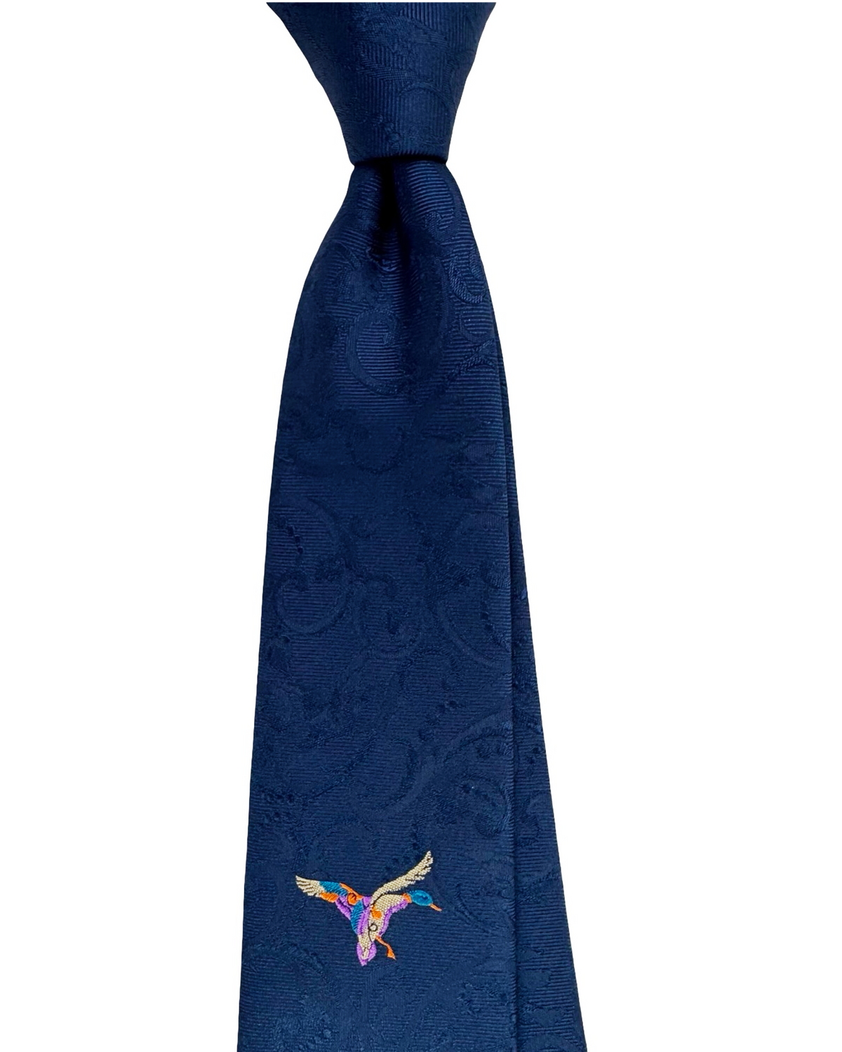 Salvatore Ferragamo Textured Silk Tie Royal Blue Embroidered Duck Icon