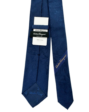Salvatore Ferragamo Textured Silk Tie Royal Blue Embroidered Duck Icon