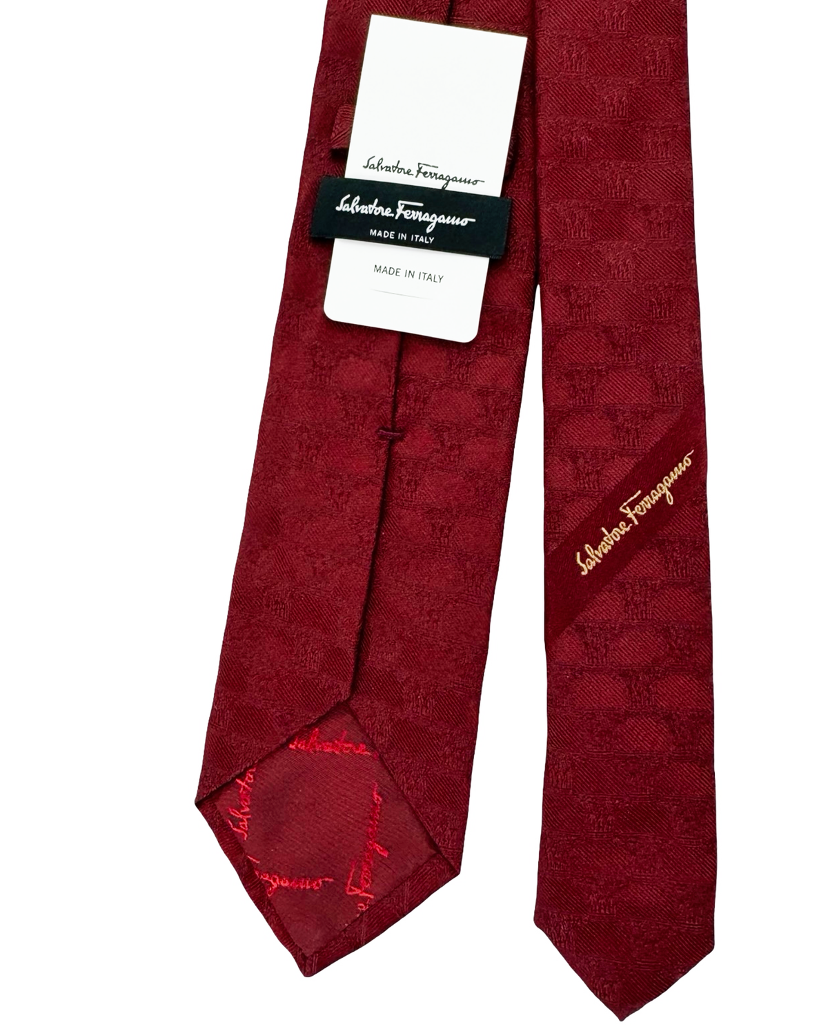 Salvatore Ferragamo Textured Silk Tie Bordeaux Embroidered Leopard Icon