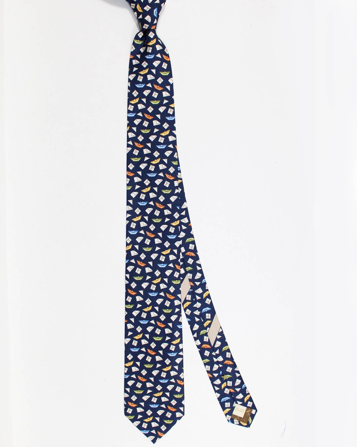 Salvatore Ferragamo Silk Tie Navy Origami Paper Boat 