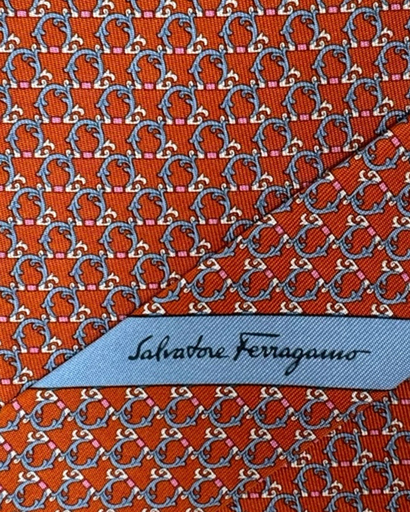 Salvatore Ferragamo Silk Tie Orange Interlocking Gancini
