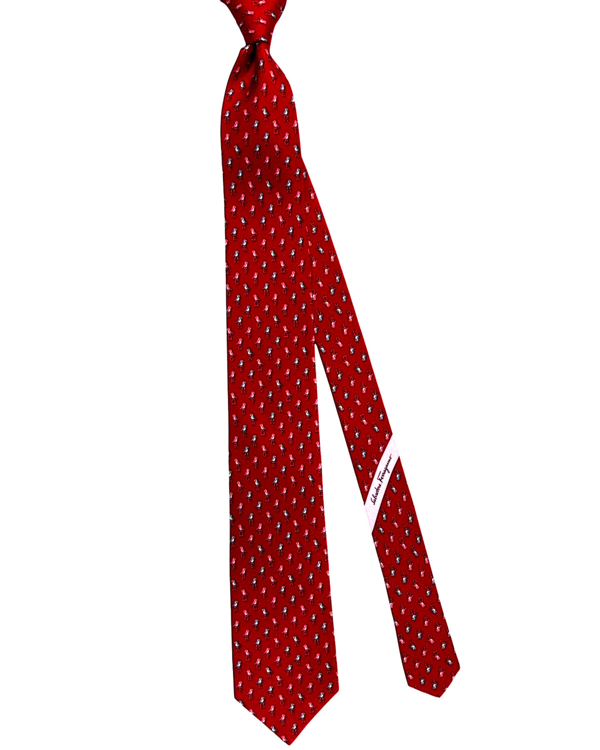 Salvatore Ferragamo Silk Tie Red Letter Logo Letter Birds