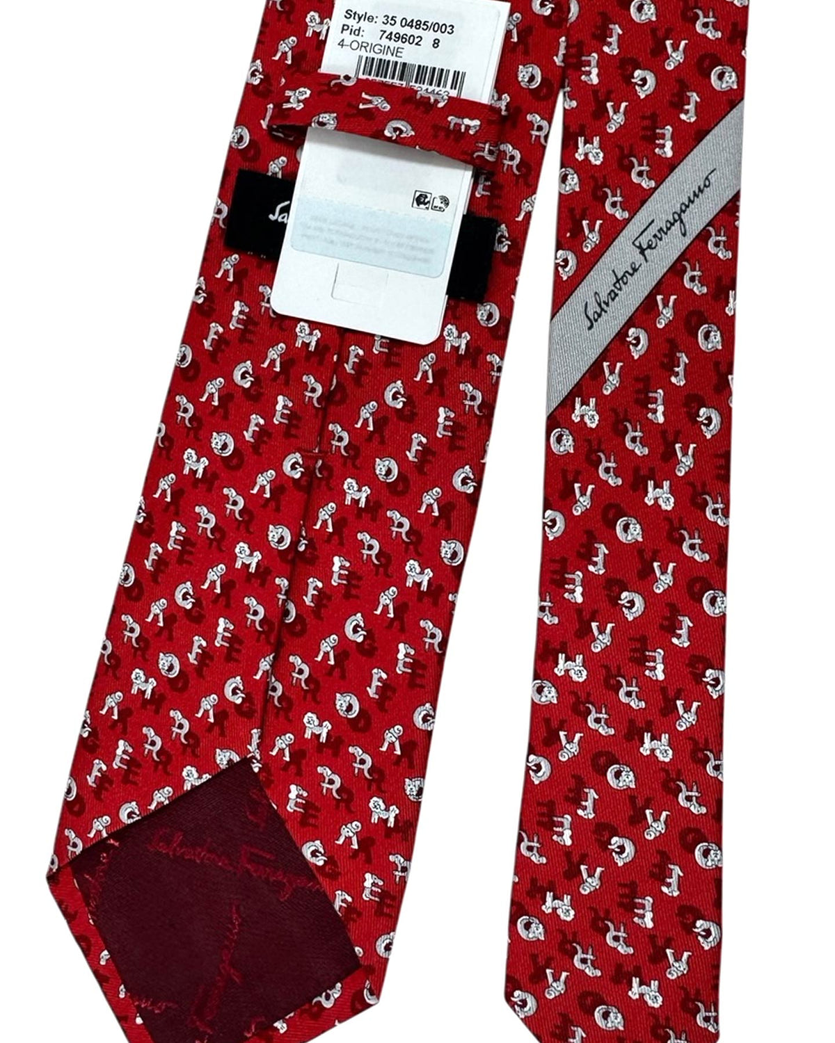 Salvatore Ferragamo Tie Red Letters & Dogs SALE