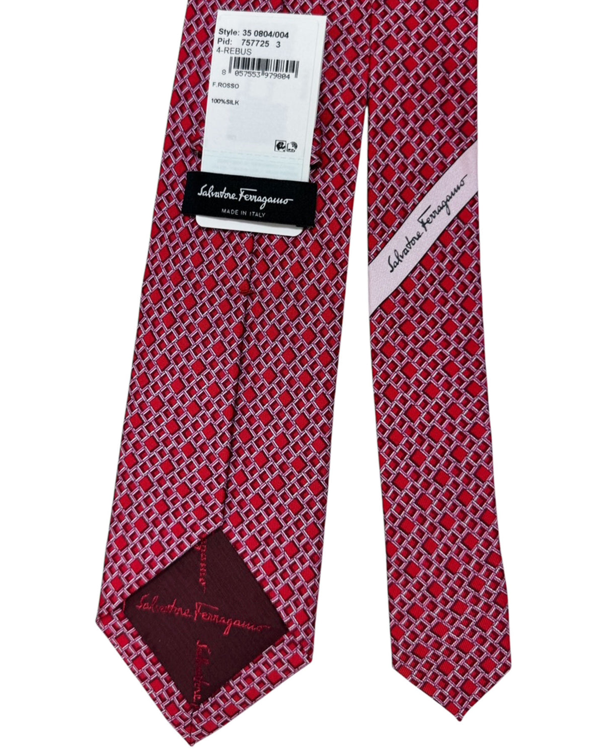 Salvatore Ferragamo Tie Red Pink Square Gancini