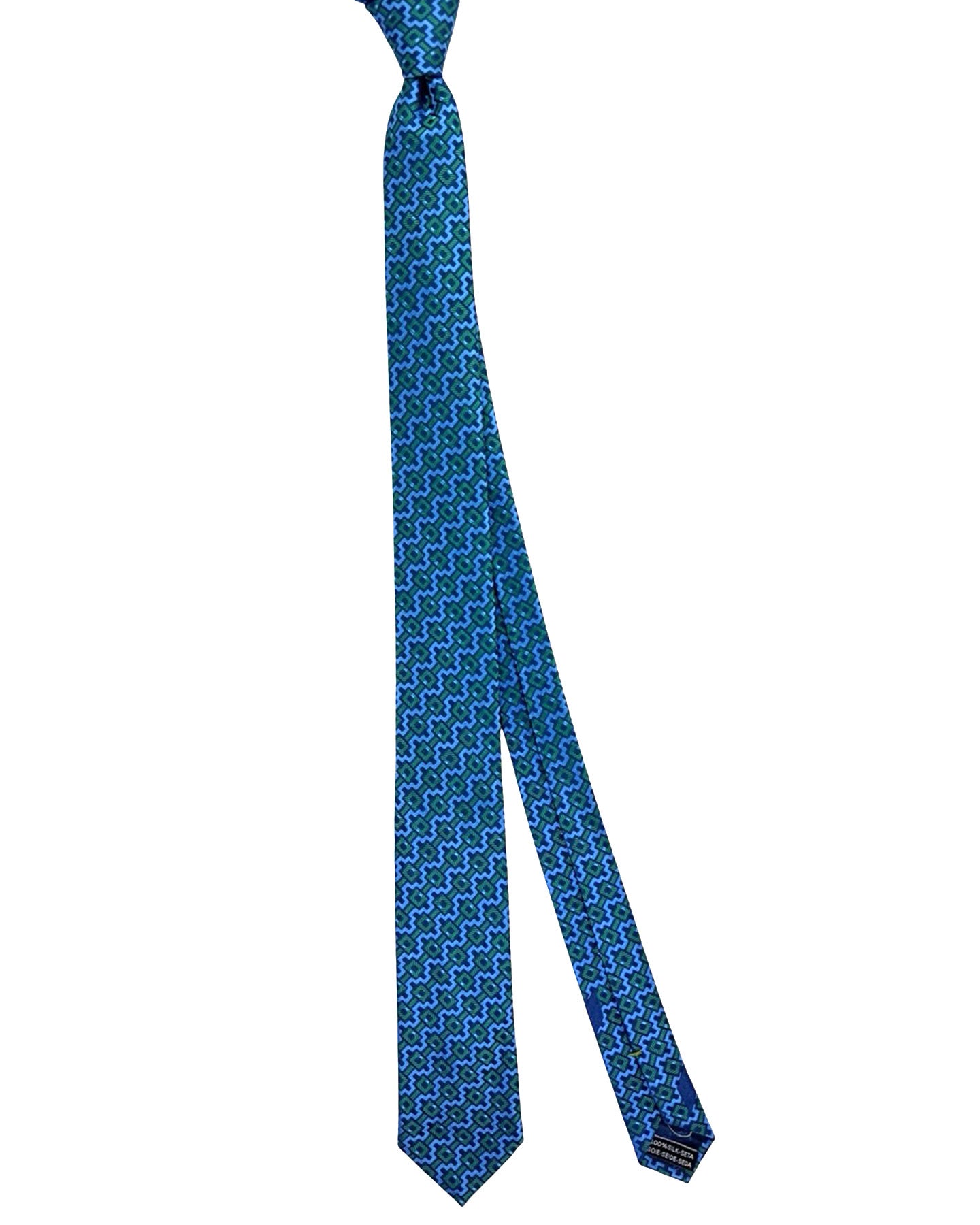 Salvatore Ferragamo Skinny Tie Blue Green Geometric