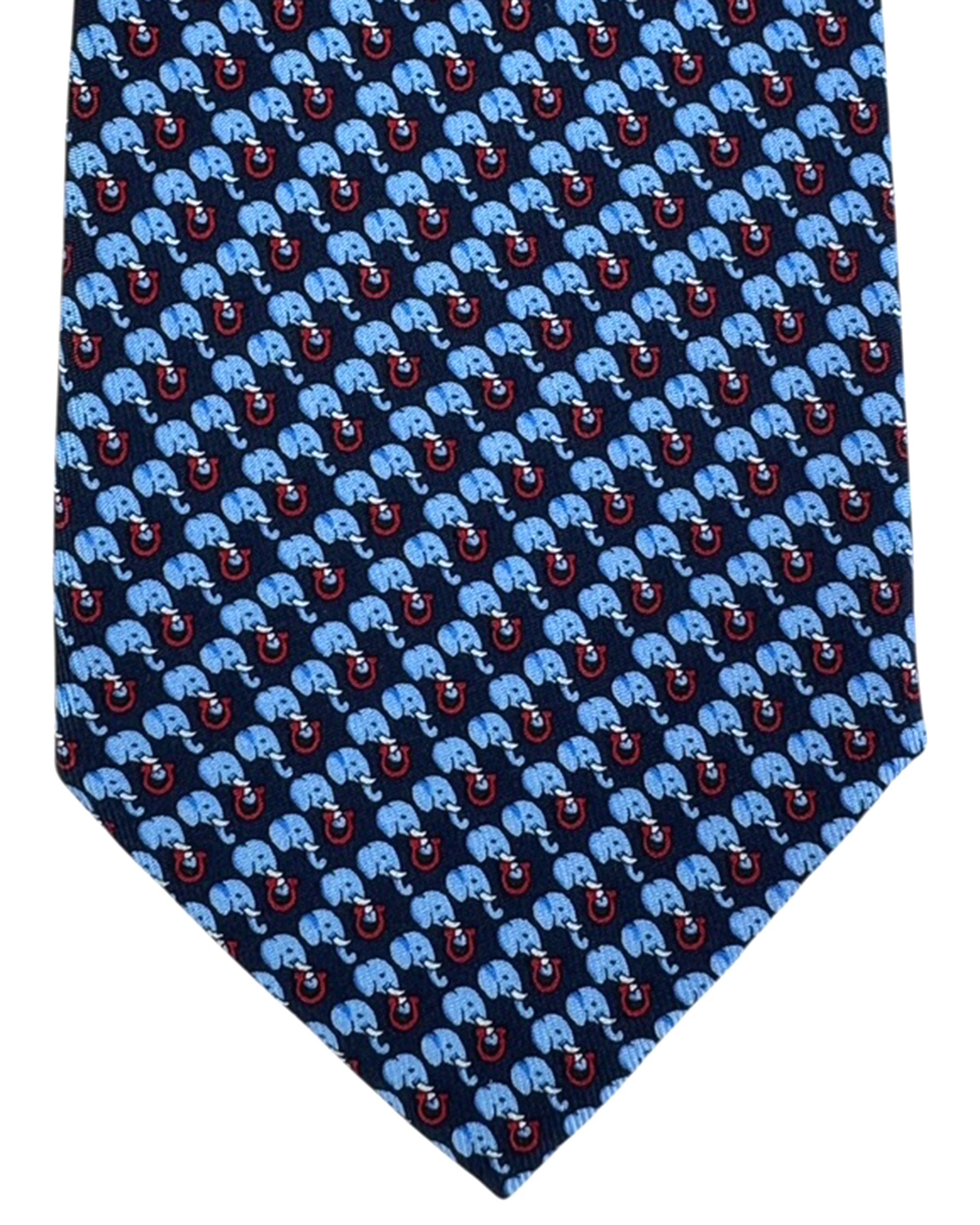 Salvatore Ferragamo Navy Blue Elephants Design