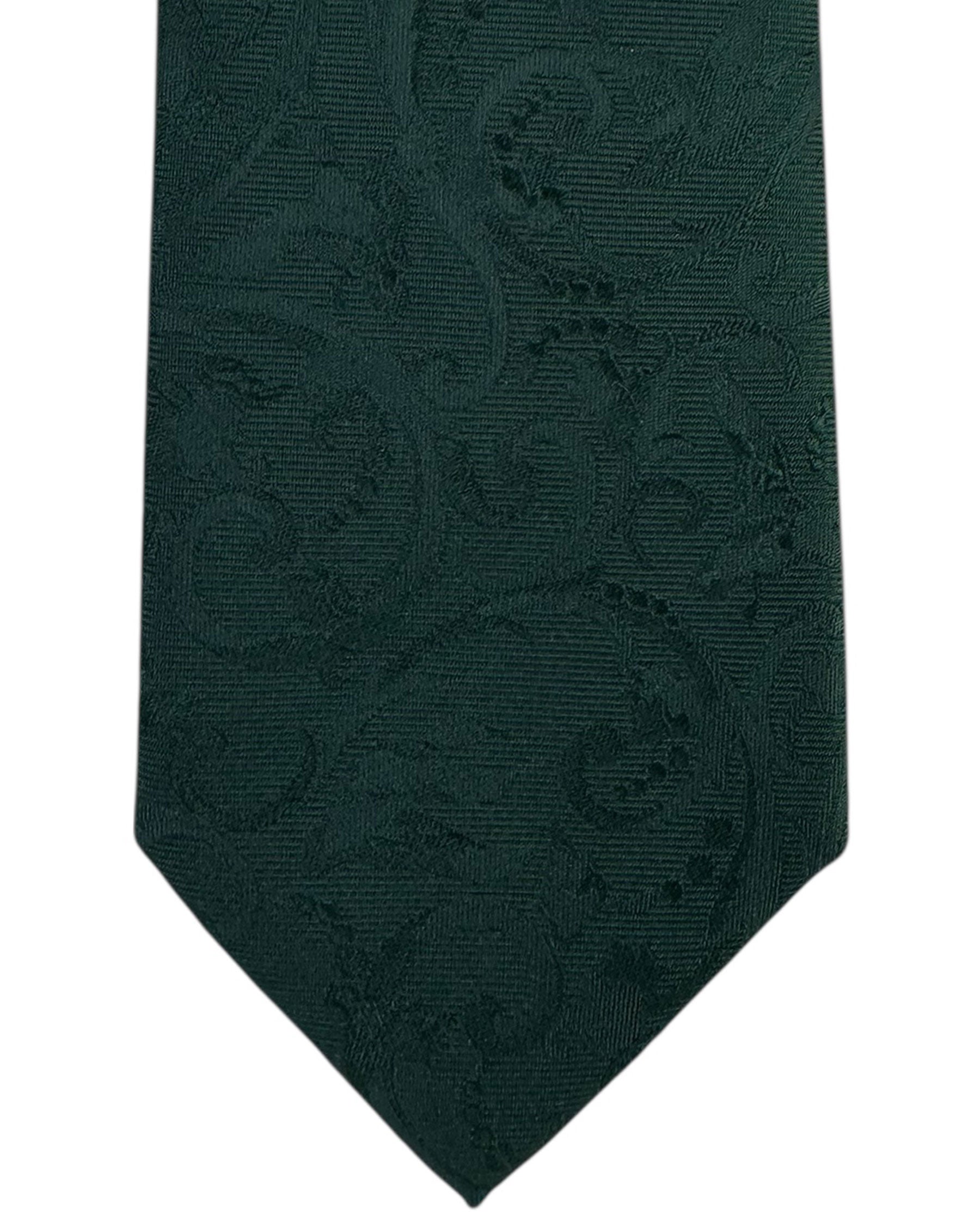 Salvatore Ferragamo Tie Forest Green Tonal Duck - Floral Jacquard