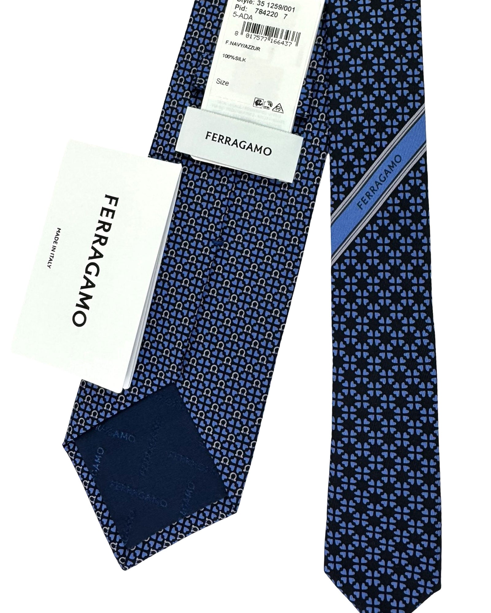 Salvatore Ferragamo Tie Striped Gancini Midnight Blue