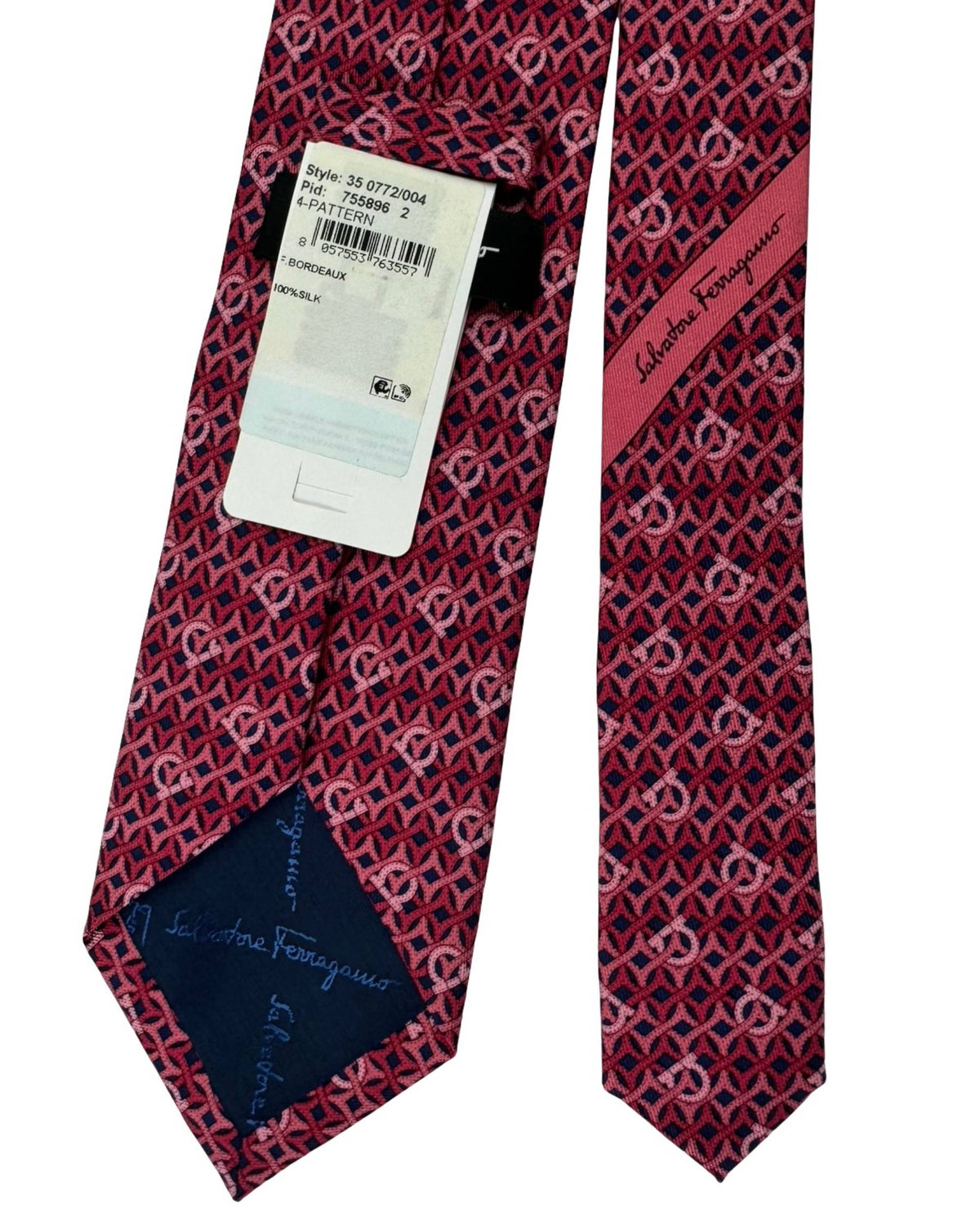 Salvatore Ferragamo Tie Bordeaux Pink and Black Gancini Design