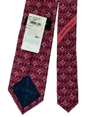 Salvatore Ferragamo Tie Bordeaux Pink and Black Gancini Design