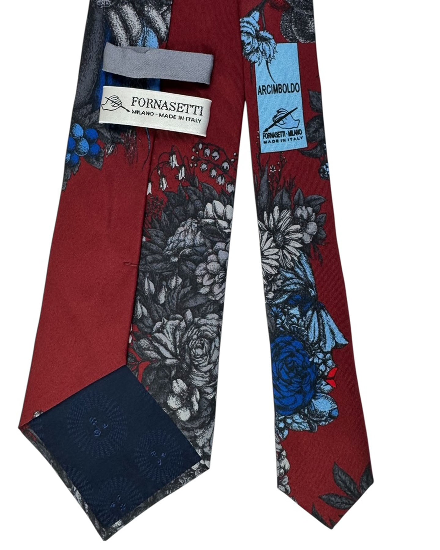 Fornasetti Tie Maroon Floral Arcimboldo Design - Wide Necktie