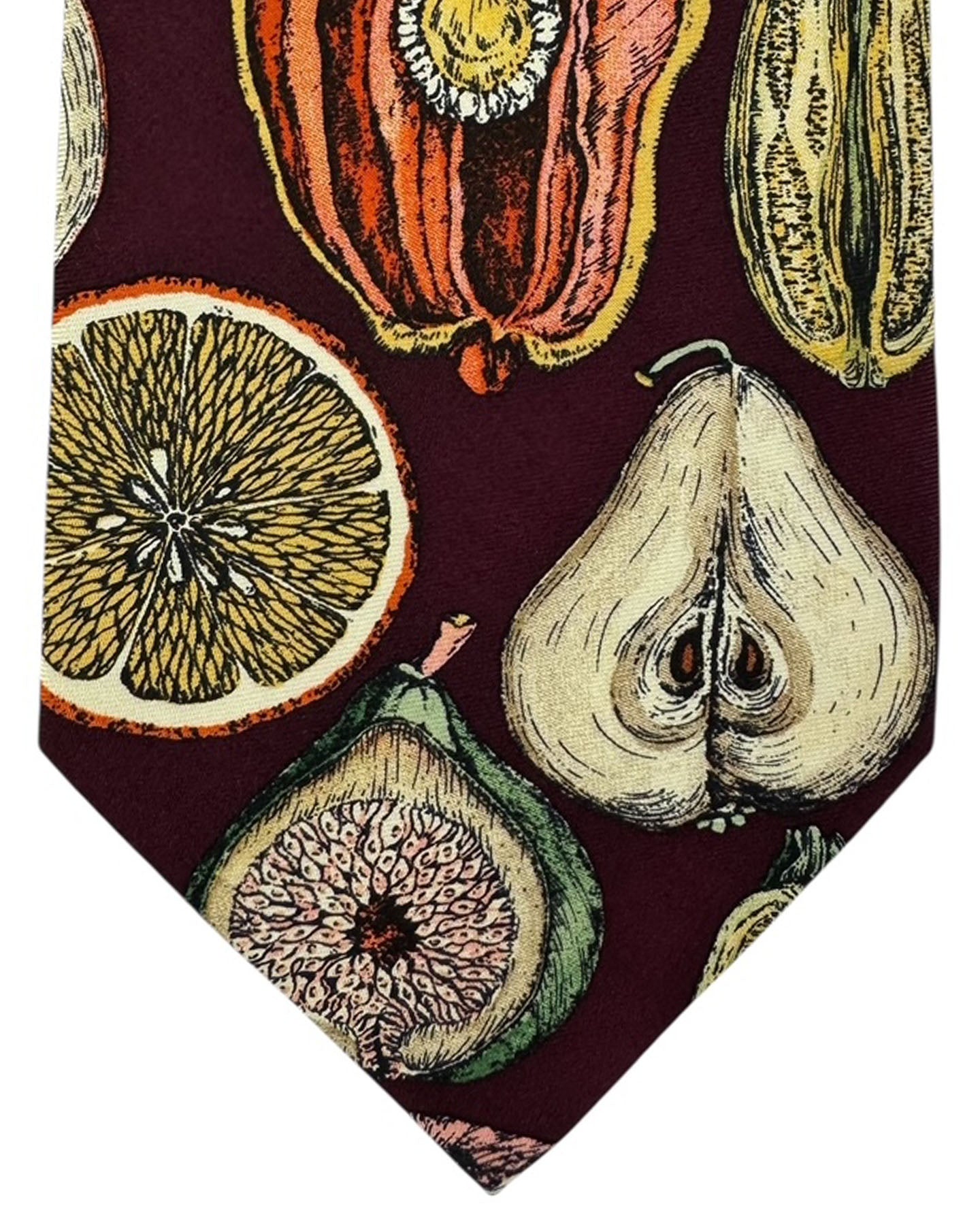 Fornasetti Tie Maroon Sezioni di Frutti Design - Wide Necktie