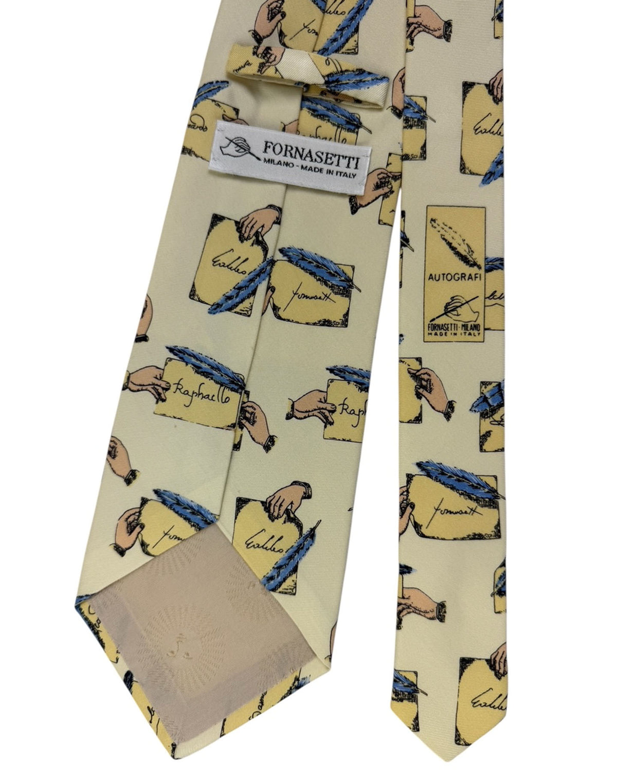 Fornasetti Tie Off White Autograph Script- Wide Necktie