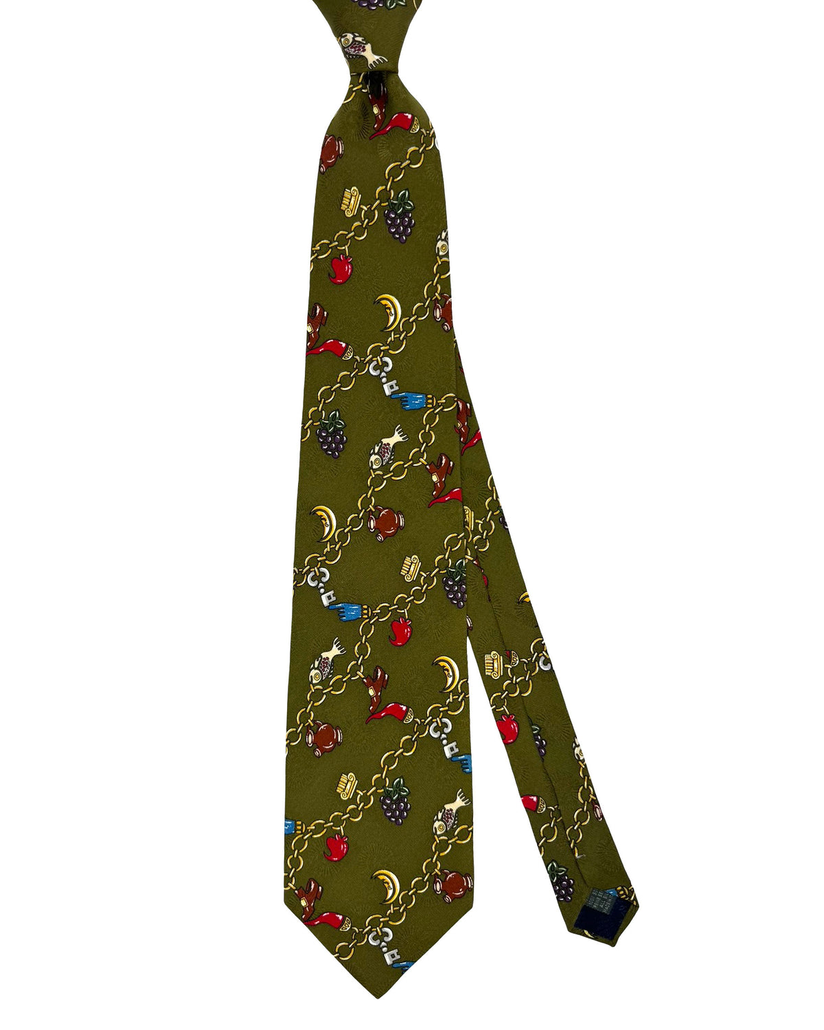 Fornasetti Tie Forest Green Charm Chain Novelty Print - Wide Necktie