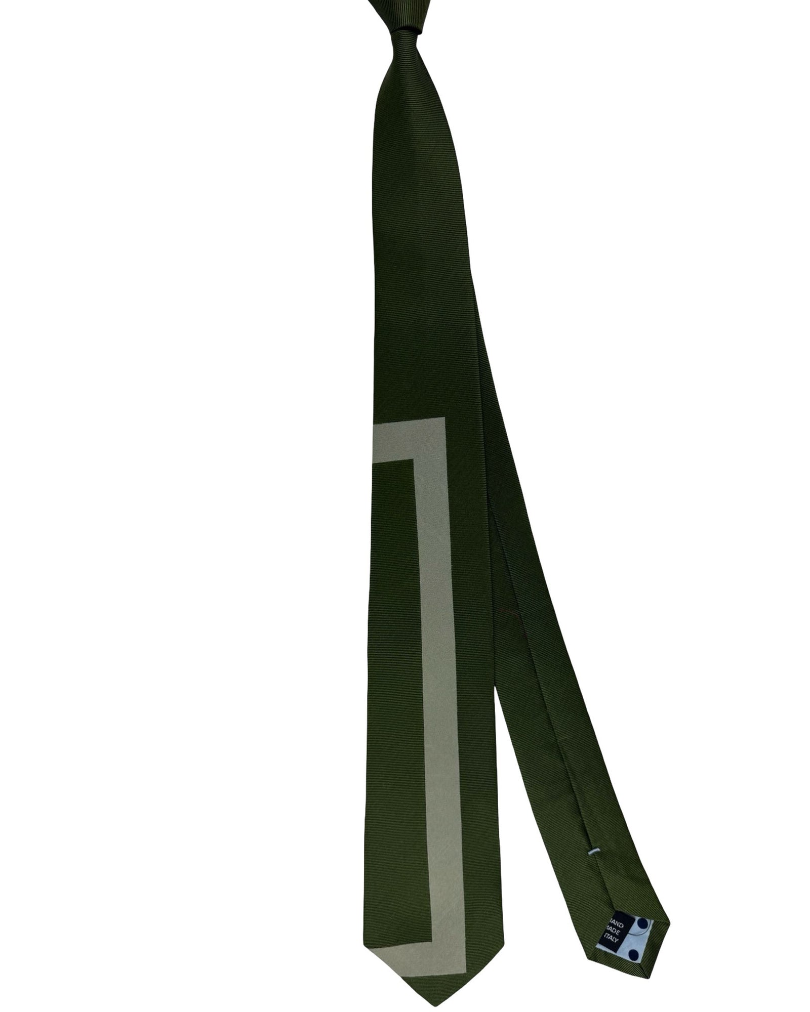 Gene Meyer Tie Forest Green Light Grey Geometric Panel - Hand Made In Italy