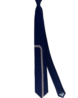 Gene Meyer Tie Navy with Grey Corner Stripe - Hand Made In Italy