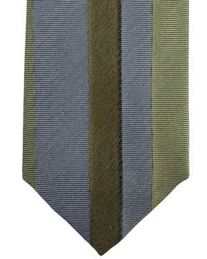 Gene Meyer Tie Olive Green with Grey Geometric Pane- Hand Made In Italy