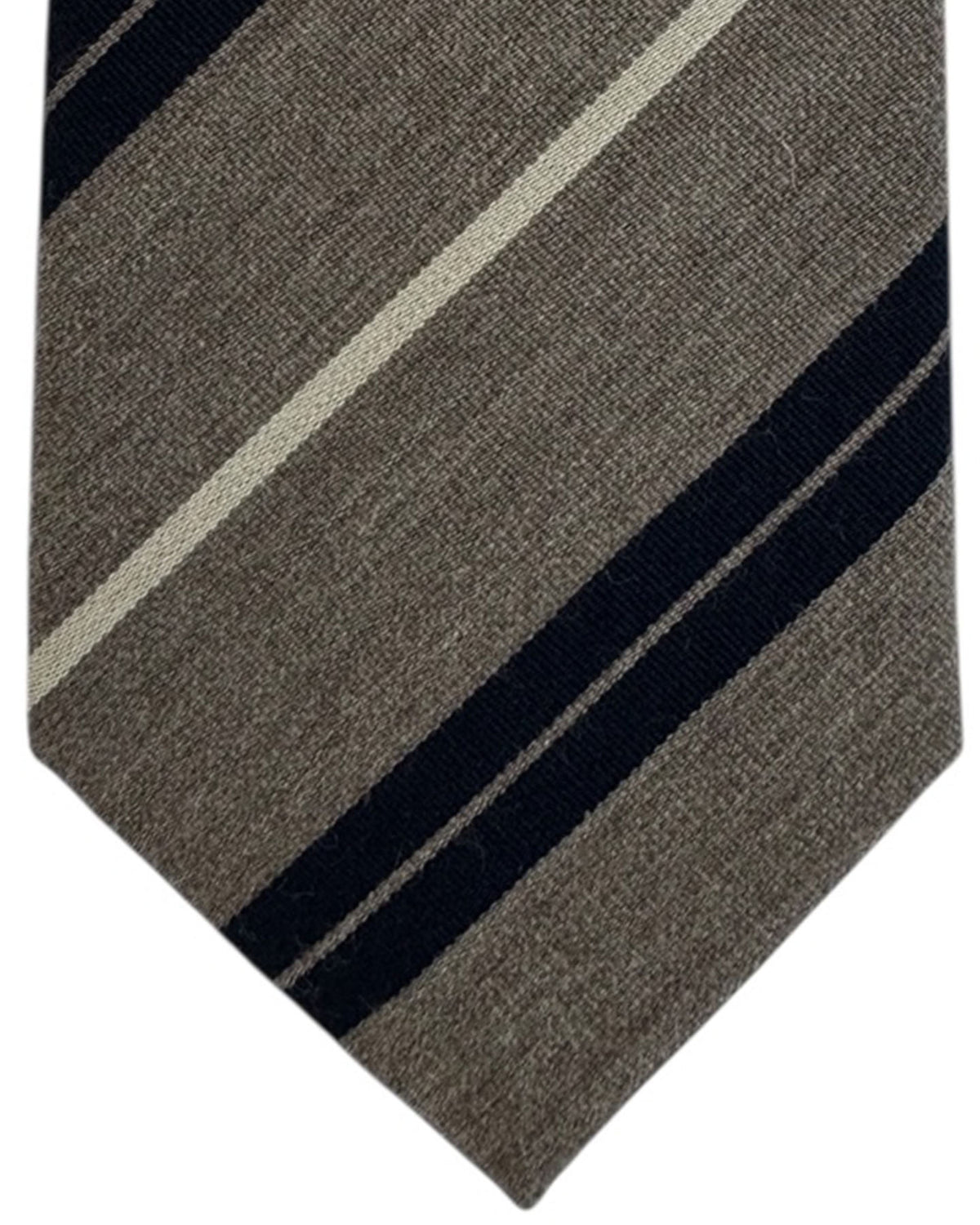 Giampaolo Tie Taupe Navy Stripe - Wool Cotton SALE