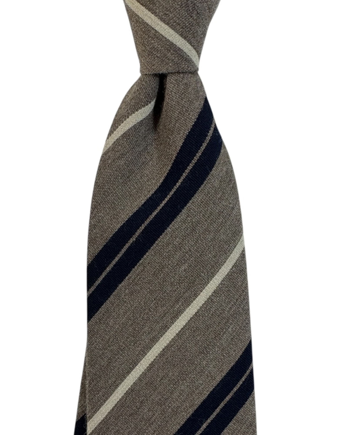 Giampaolo Tie Taupe Navy Stripe - Wool Cotton SALE