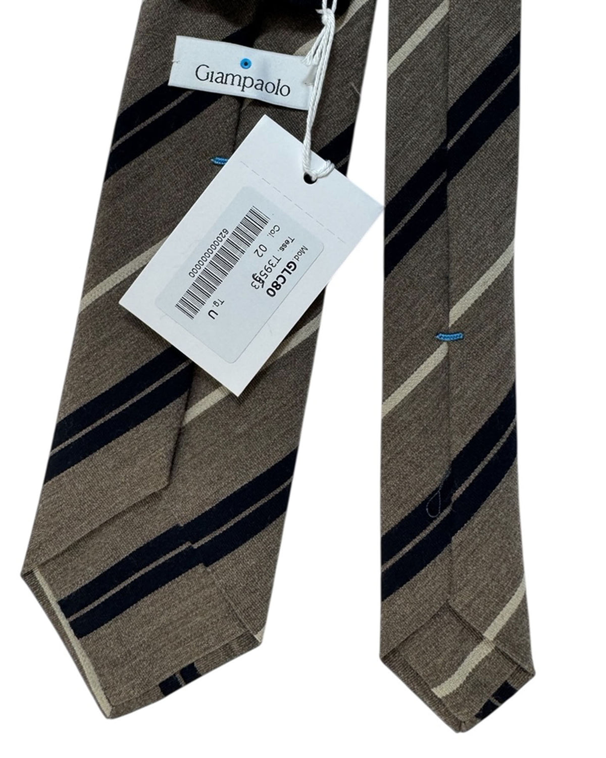 Giampaolo Tie Taupe Navy Stripe - Hand Made In Italy SALE