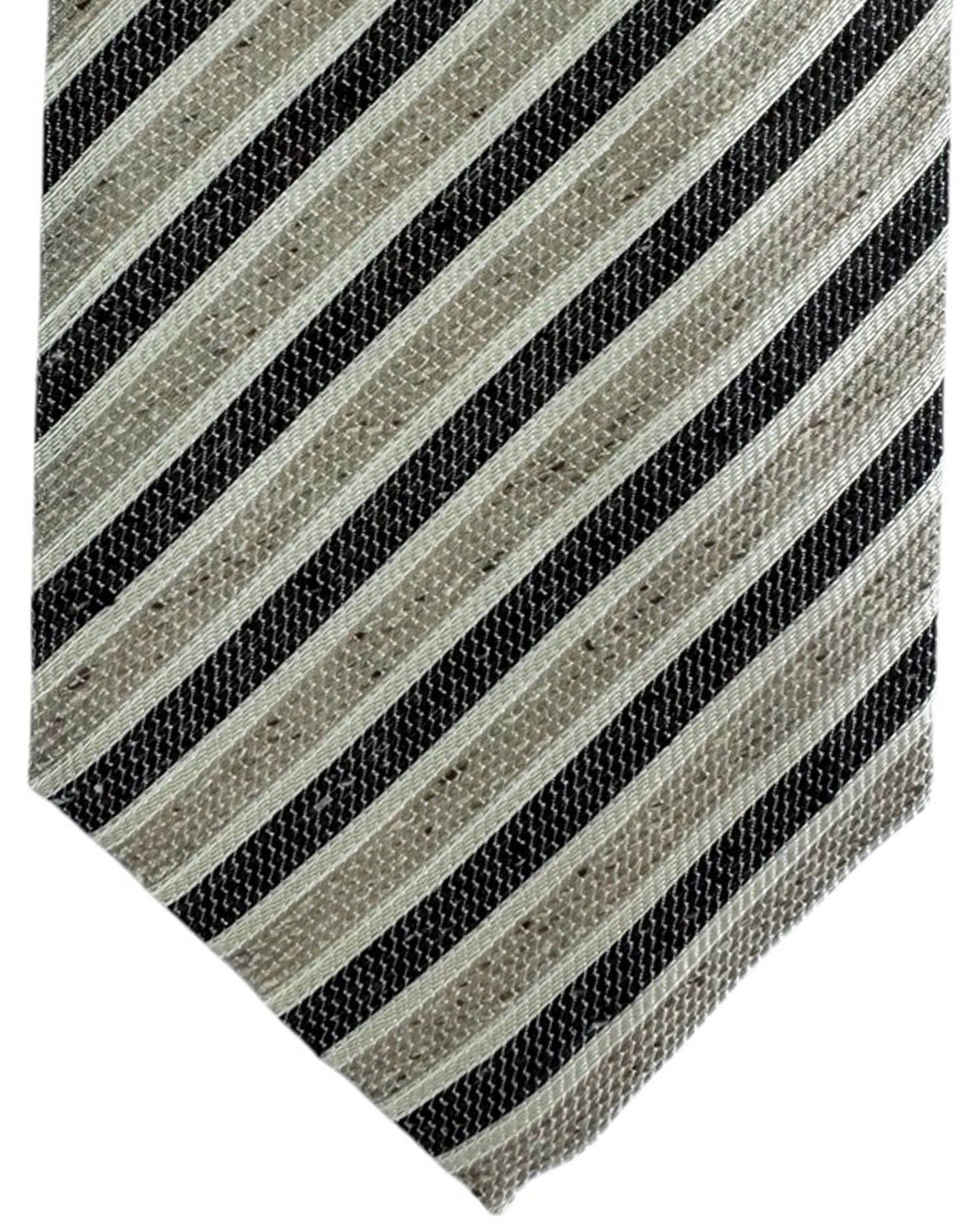 Giampaolo Tie Beige and Black Stripes - Sartorial SALE