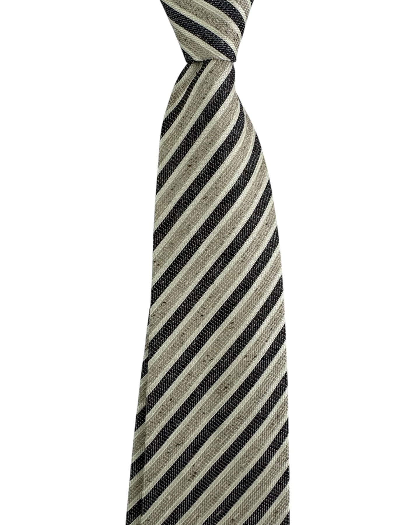 Giampaolo Tie Beige and Black Stripes - Sartorial SALE