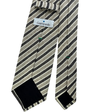 Giampaolo Tie Beige and Black Narrow Stripe - Sartorial SALE